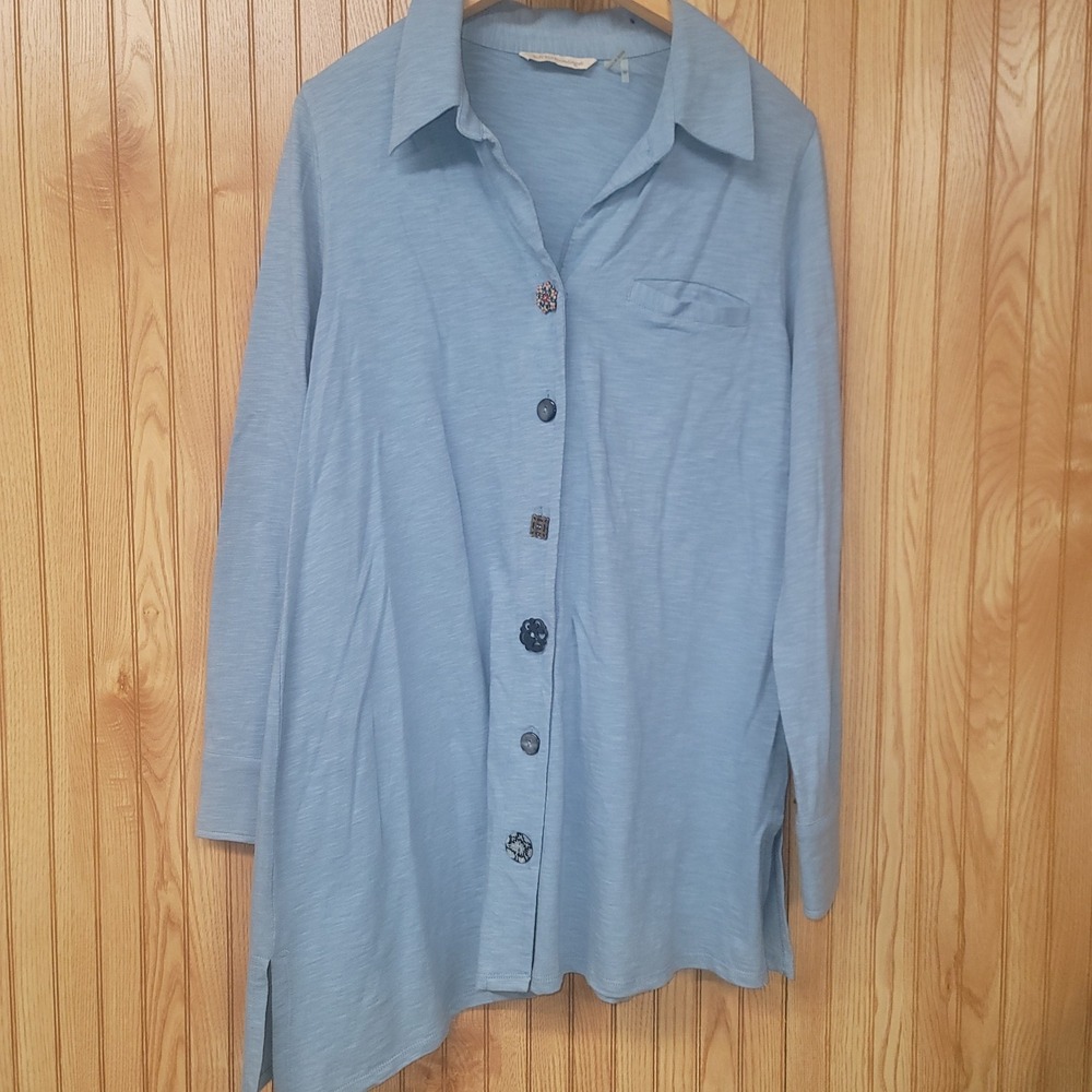 Soft Surroundings Light Blue Slub Knit Asymmetrical Tunic Coastal Grandma